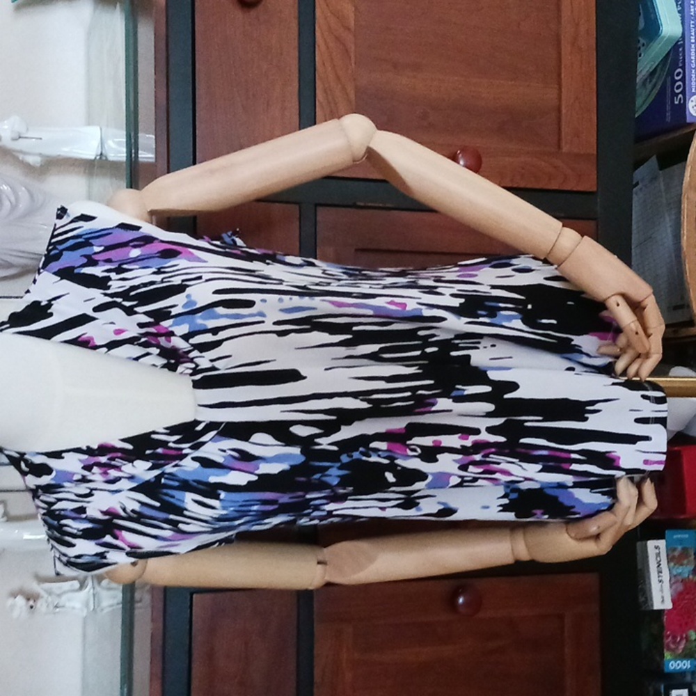 Dana Buchman Graphic Blue and White Sleeveless Blouse